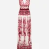 Long Majolica-print chiffon dress