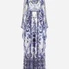 Long majolica-print chiffon dress