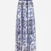 Long majolica-print chiffon skirt