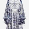 Long majolica-print chiffon dress