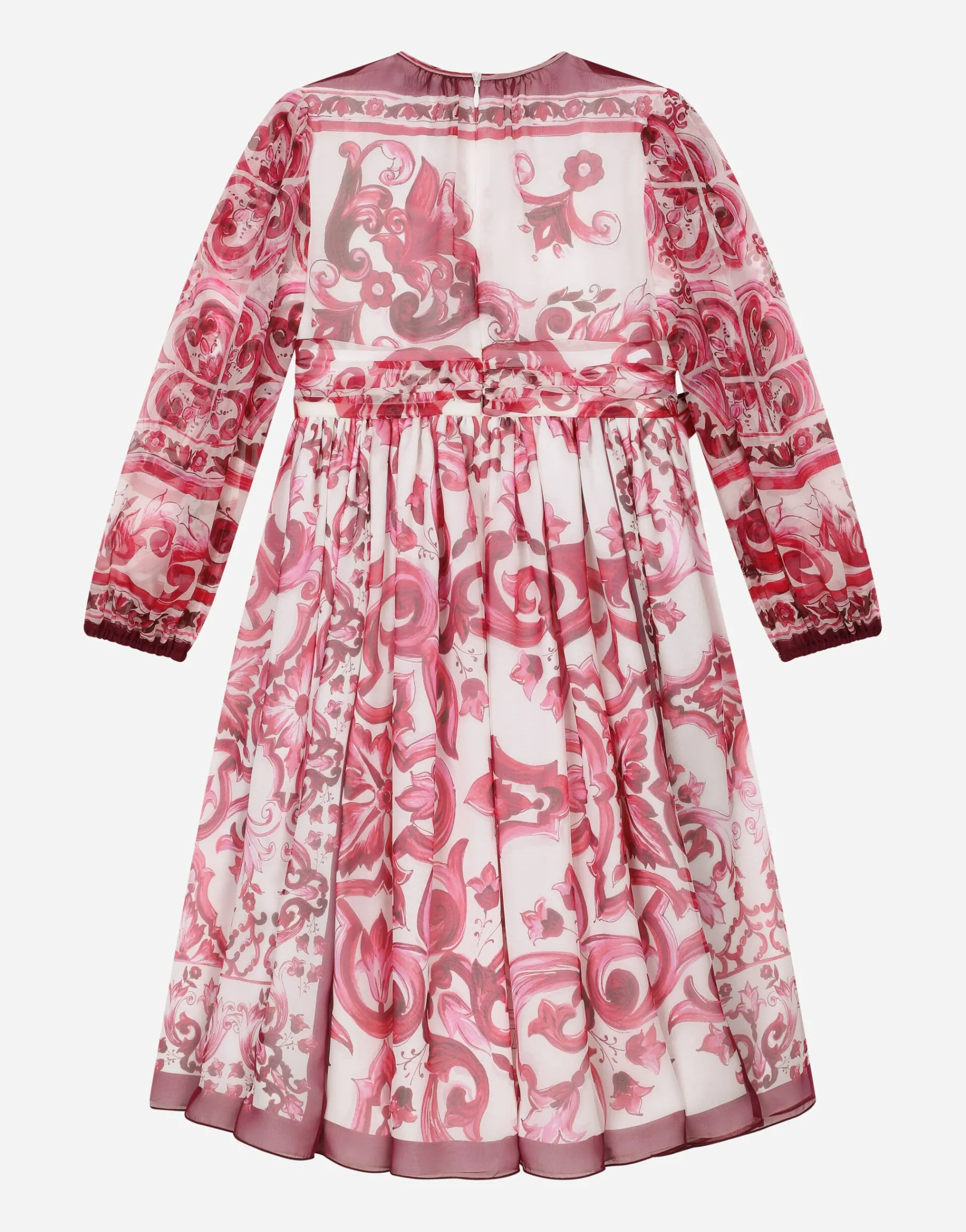 Long majolica-print chiffon dress