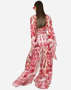 Long Majolica-print chiffon dress