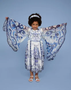 Long majolica-print chiffon dress