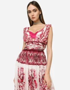 Long Majolica-print chiffon dress