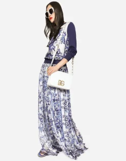 Long majolica-print chiffon skirt