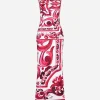 Long Majolica-print organzine dress