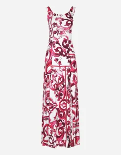 Long Majolica-print organzine dress