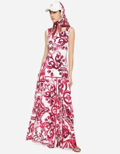 Long Majolica-print organzine dress