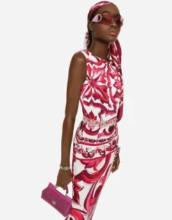 Long Majolica-print organzine dress