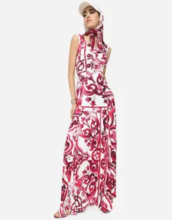 Long Majolica-print organzine dress