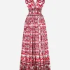 Long Majolica-print poplin dress