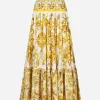 Long majolica-print poplin skirt with ruffles