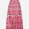 Long Majolica-print poplin skirt