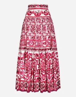 Long Majolica-print poplin skirt
