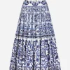 Long majolica-print poplin skirt