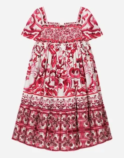 Long Majolica-print poplin dress