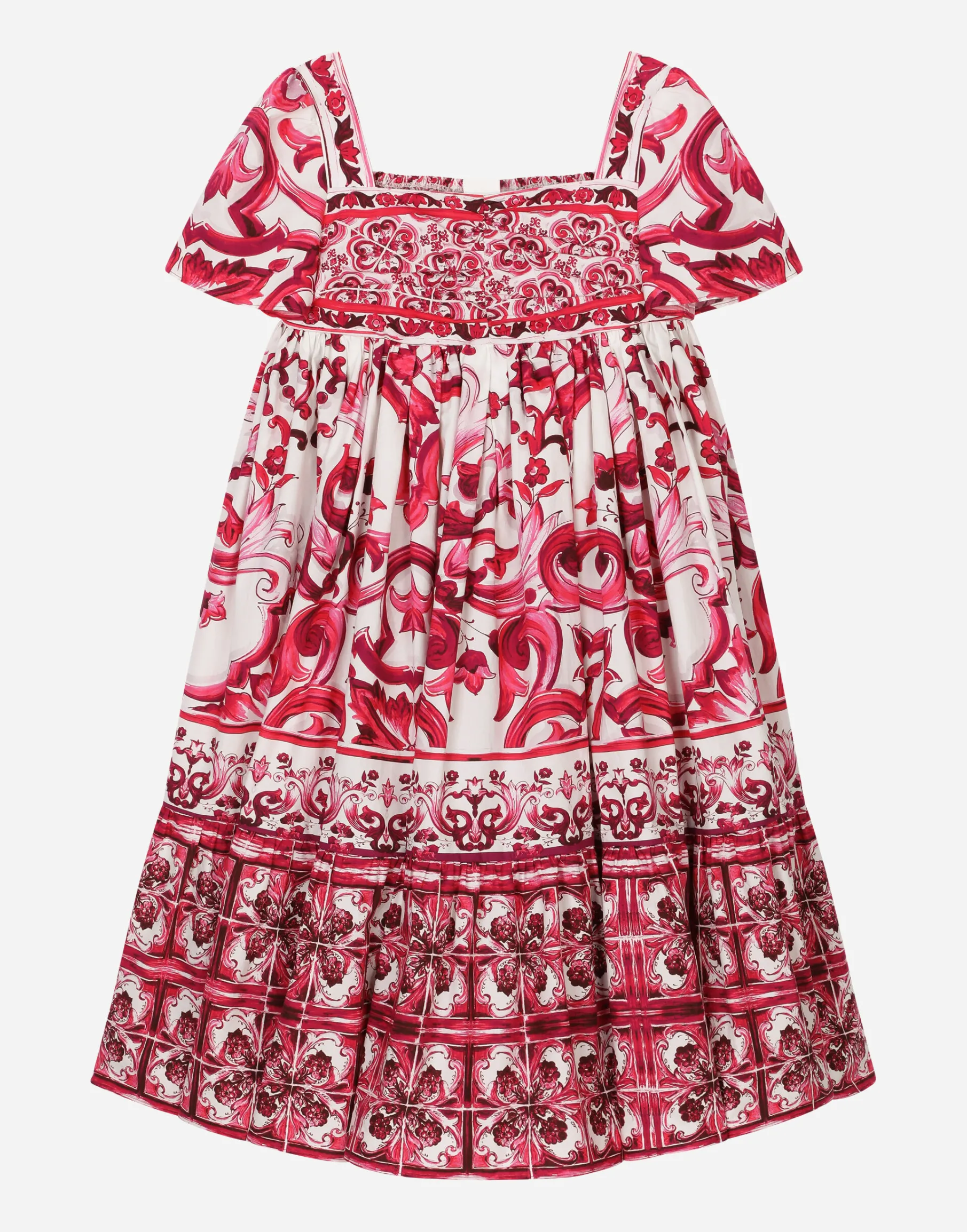 Long Majolica-print poplin dress