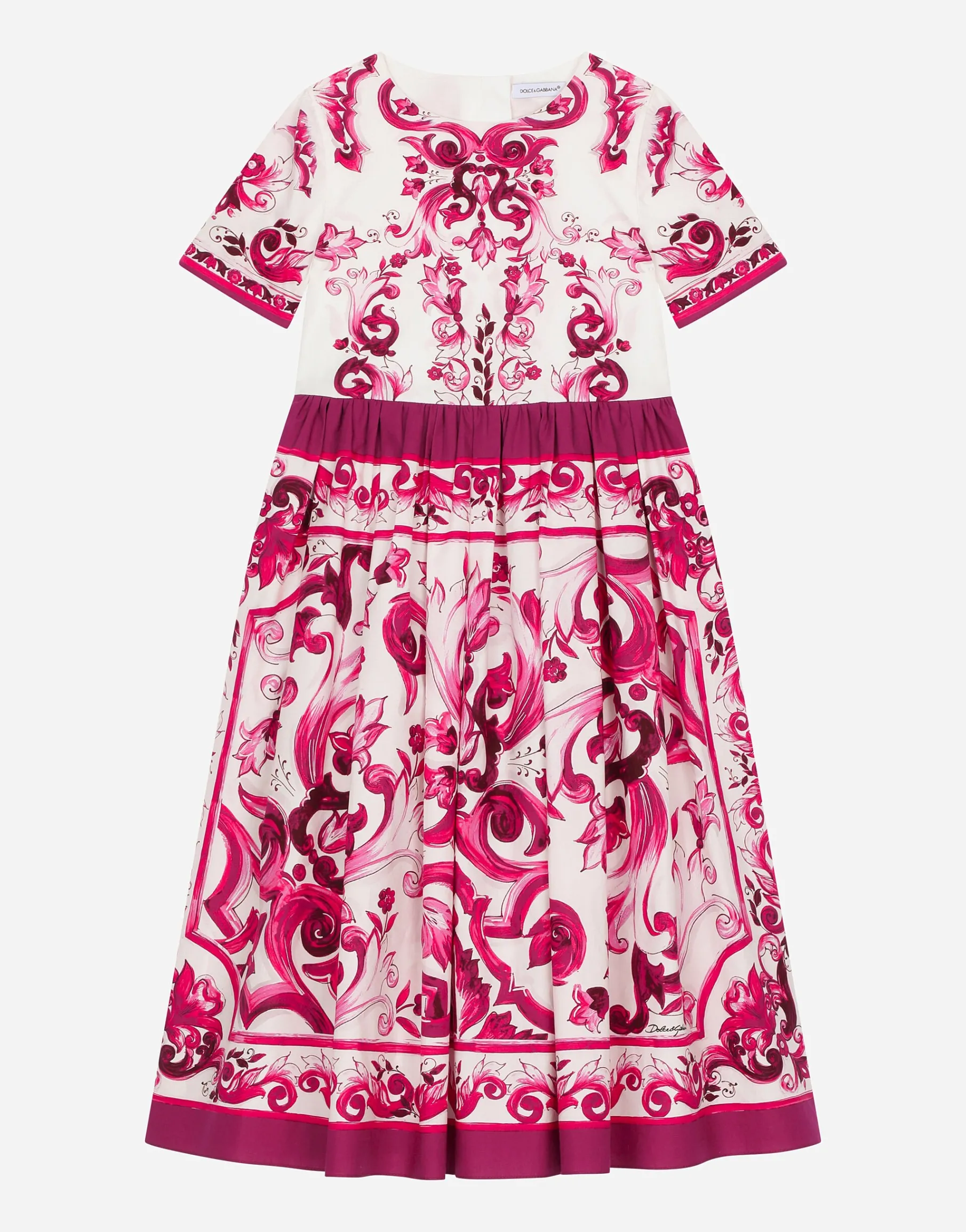 Long Majolica-print poplin dress