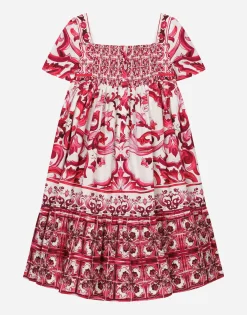 Long Majolica-print poplin dress