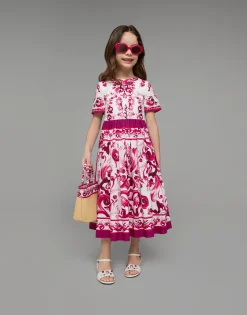 Long Majolica-print poplin dress