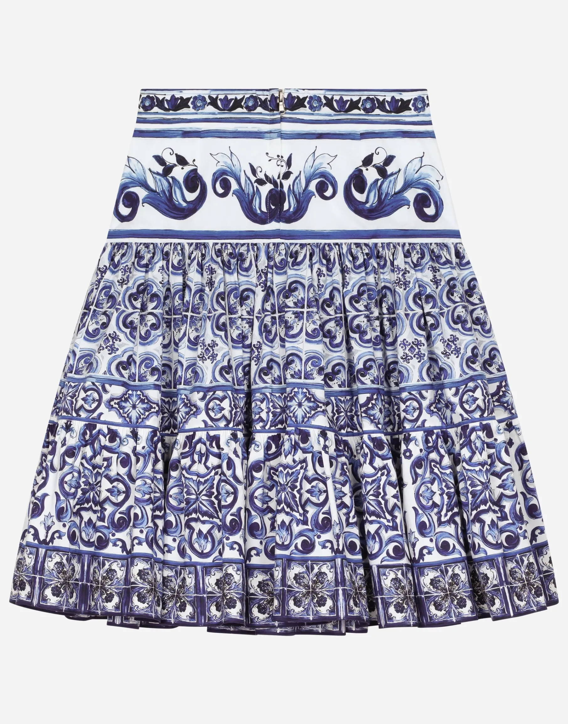 Long majolica-print poplin skirt