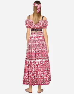 Long Majolica-print poplin skirt