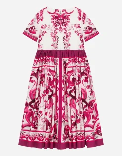 Long Majolica-print poplin dress