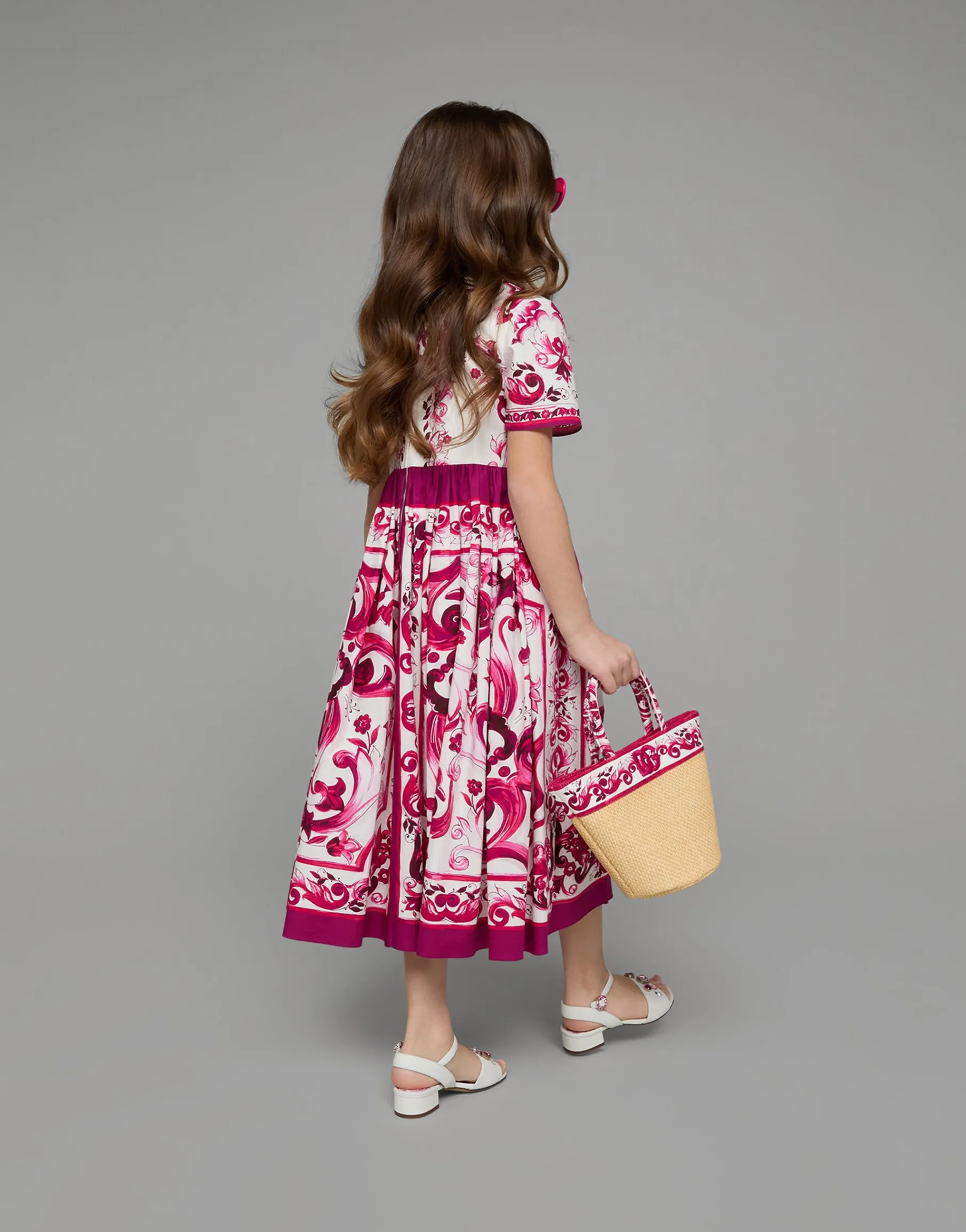 Long Majolica-print poplin dress