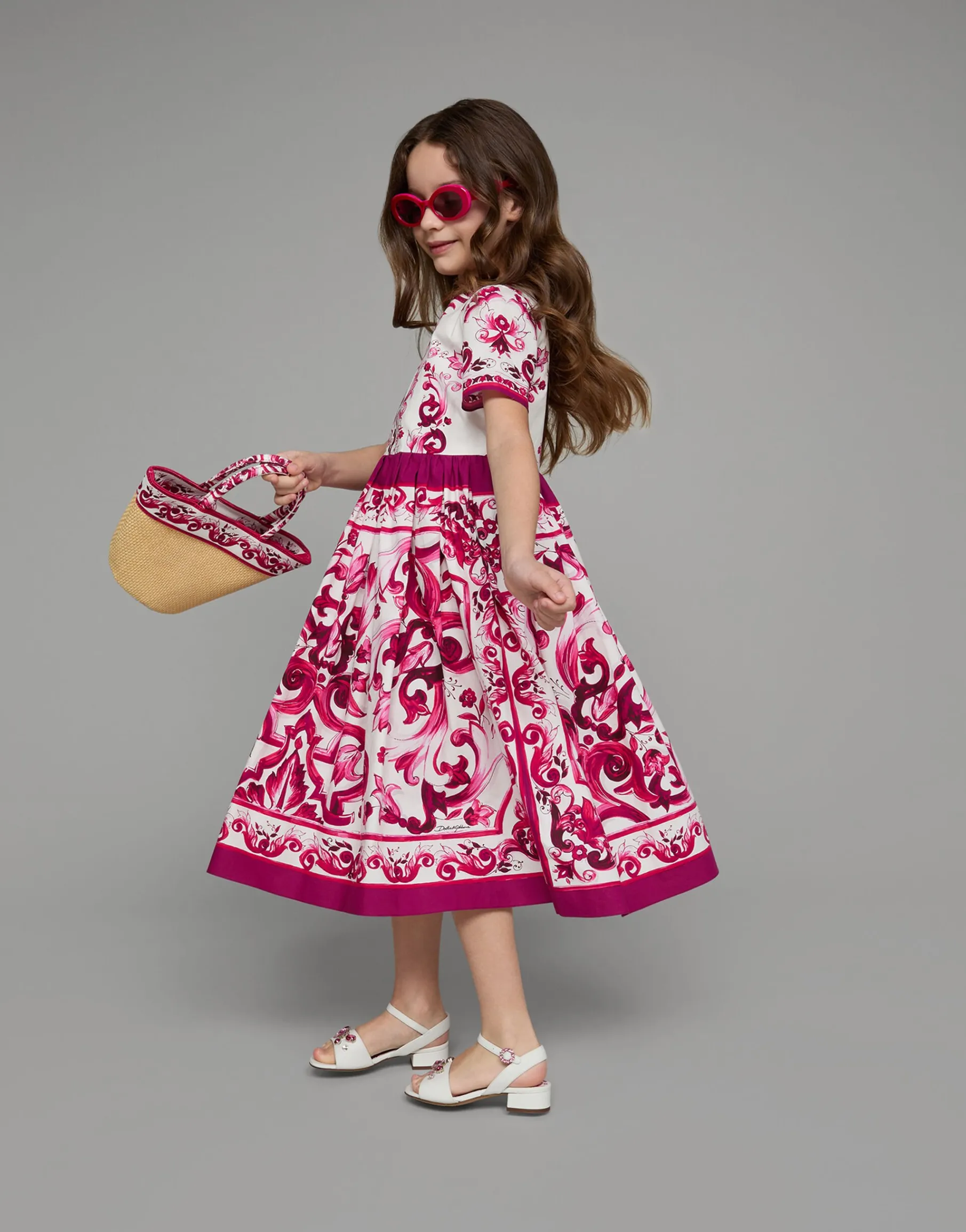 Long Majolica-print poplin dress