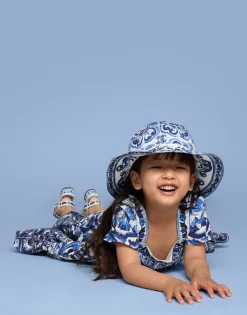 Long majolica-print poplin dress
