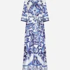 Long majolica-print twill shirt dress