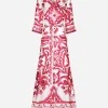 Long Majolica-print twill shirt dress