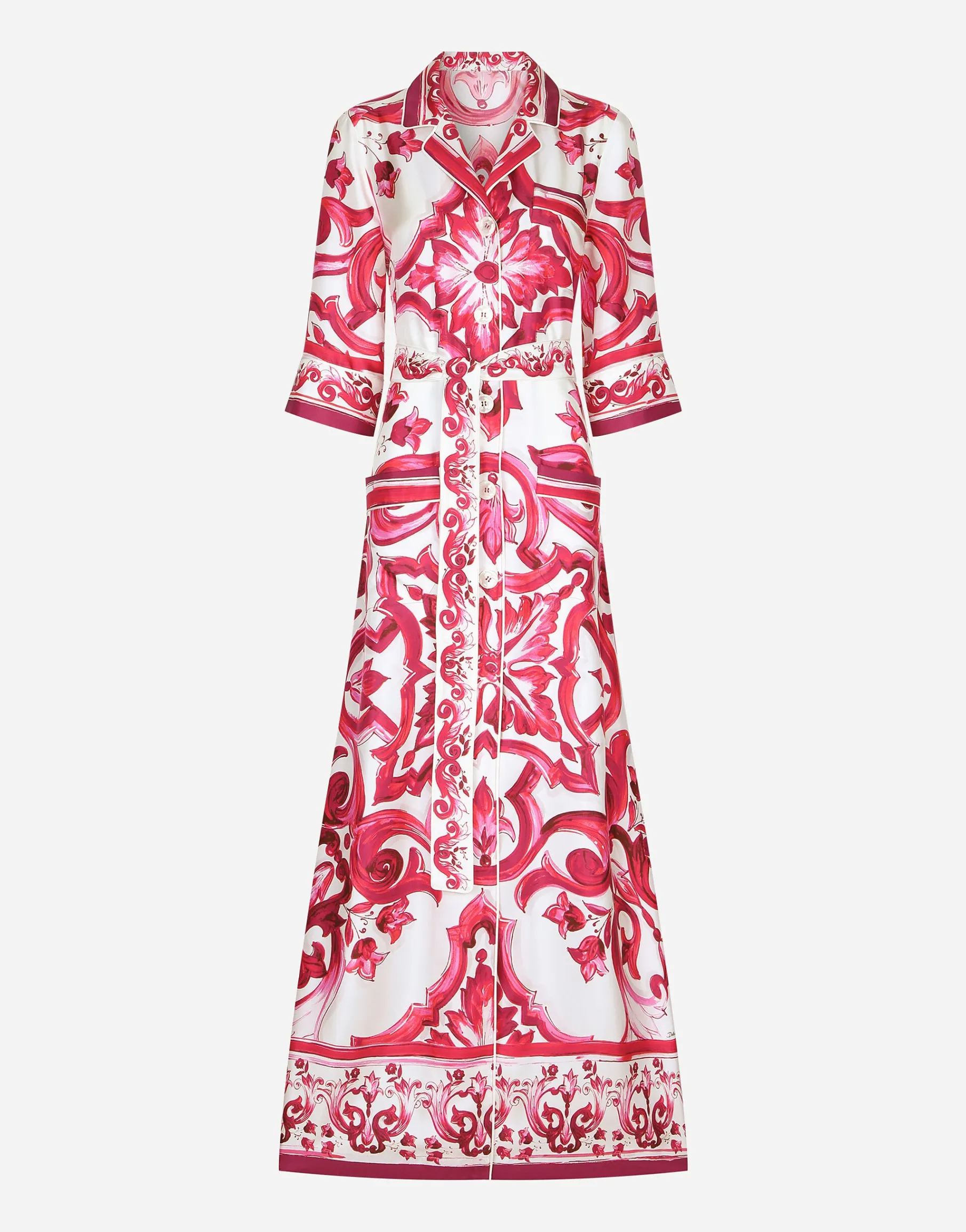 Long Majolica-print twill shirt dress