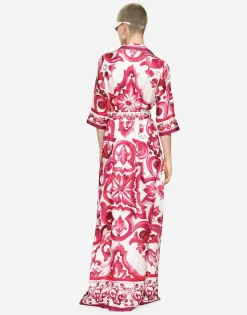 Long Majolica-print twill shirt dress
