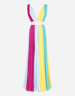 Long multi-colored chiffon dress