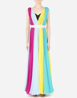 Long multi-colored chiffon dress
