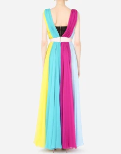 Long multi-colored chiffon dress