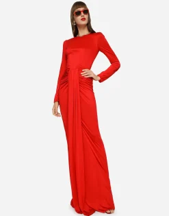 Long organzine dress with draping