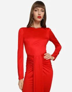Long organzine dress with draping