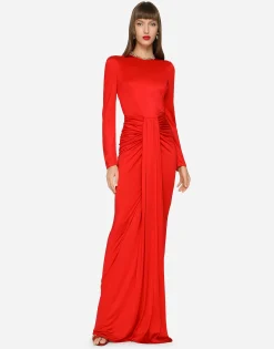 Long organzine dress with draping