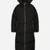 Long padded down jacket with branded tag