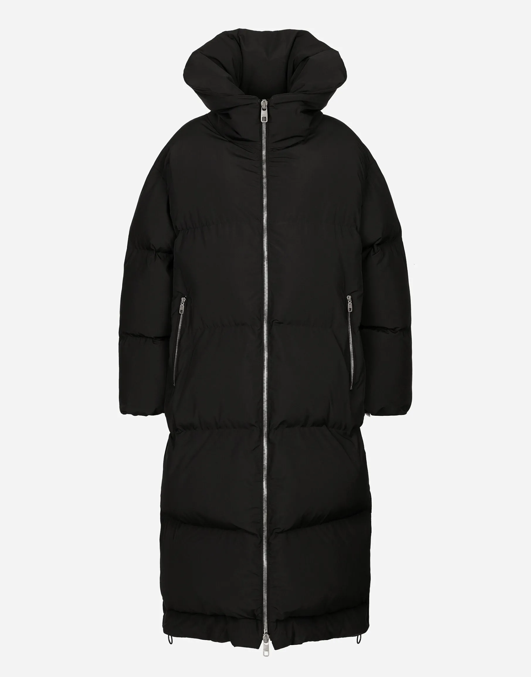 Long padded down jacket with branded tag