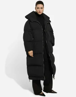 Long padded down jacket with branded tag