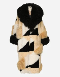 Long patchwork sheepskin coat