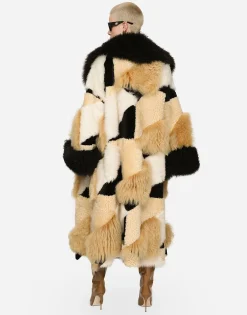 Long patchwork sheepskin coat