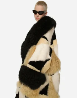 Long patchwork sheepskin coat