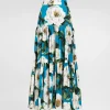 Long ruffled skirt in gardenia-print cotton