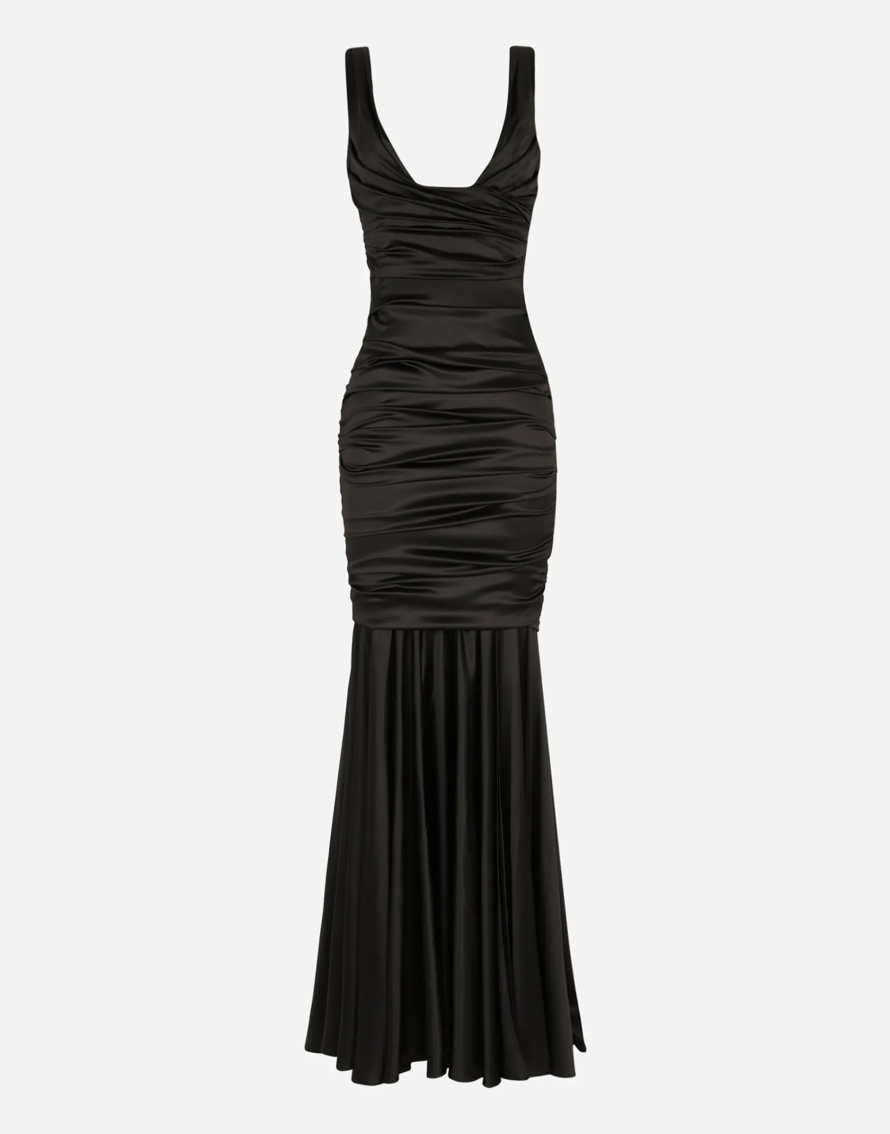 Long satin dress with draping