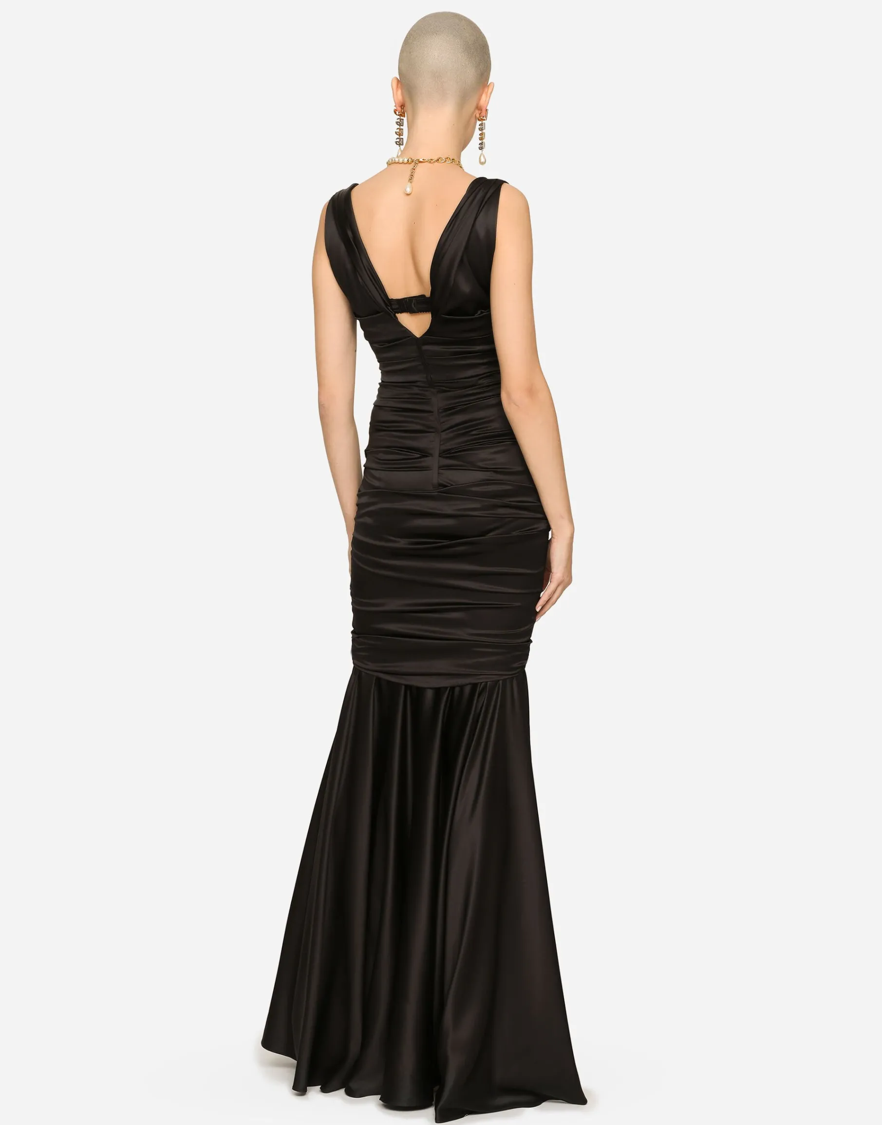 Long satin dress with draping