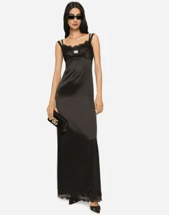Long satin slip dress with the Dolce&Gabbana tag